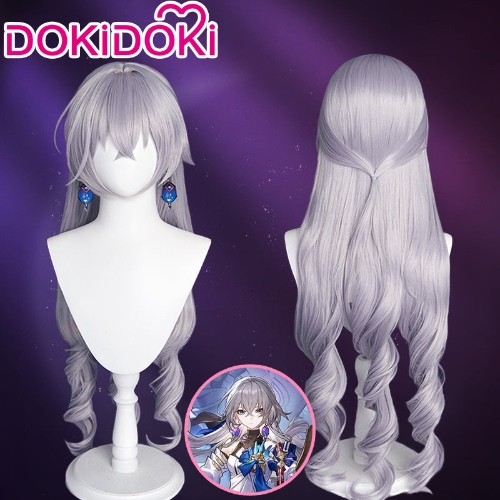 【Ready For Ship】DokiDoki Game  Honkai: Star Rail Cosplay Bronya Rand Wig Long Curly Grayish Purple / Earrings