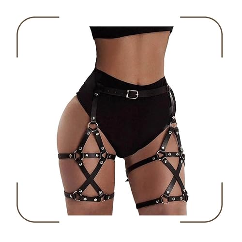GEMILY Punk Waist Chain Belt Leather Black Body Harness Party Leg Harness Garter Rave Body Chain Jewelry for Women (2) - 2