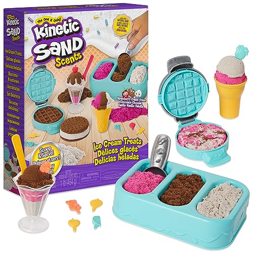 Kinetic Sand Scents, Ice Cream Treats Playset with 3 Colors of All-Natural Scented Play Sand and 6 Serving Tools, Sensory Toys for Kids Ages 3 and up - Ice Cream Treats