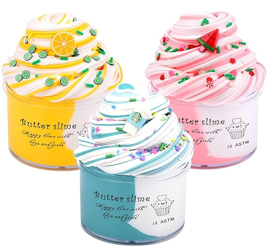 Keemanman Butter Slime Kit 3 Pack with Watermelon, Latte and Lemon Charms, Cool Preppy Stuff, Cute Stress Relief Toys and Birthday Gifts Ideas for Girls and Boys, Scented Aesthetic Stuff for Kids - Lemon