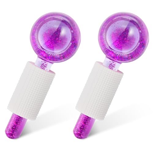 Ice Globes for Facial, Cooling Globes Set for Eye & Neck, Cold Glass Ice Roller Ball, Cryo Sticks Face Globes, Tighten Skin, Reduce Puffiness and Dark Circles, Enhance Circulation, Purple - Purple
