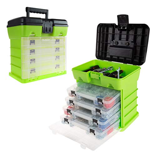 Storage and Tool Box-Durable Organizer Utility Box-4 Drawers with 19 Compartments Each for Hardware, Fish Tackle, Beads, and More by Stalwart (Green) - Green