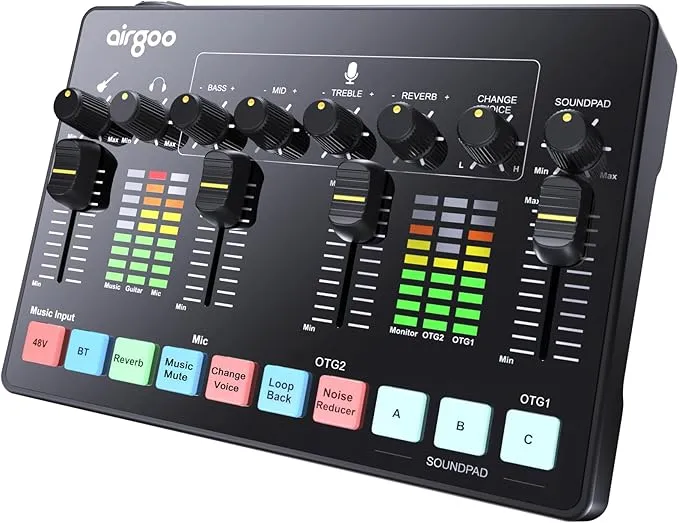 Airgoo Dual USB-C Streaming Audio Mixer, with XLR Microphone Interface, Guitar Interface, Individual Control, Bluetooth, 48V Phantom Power, for PC&Smartphone Podcast/Recording/Vocal/Game, AG-AMSC01 : Amazon.com.au: Musical Instruments