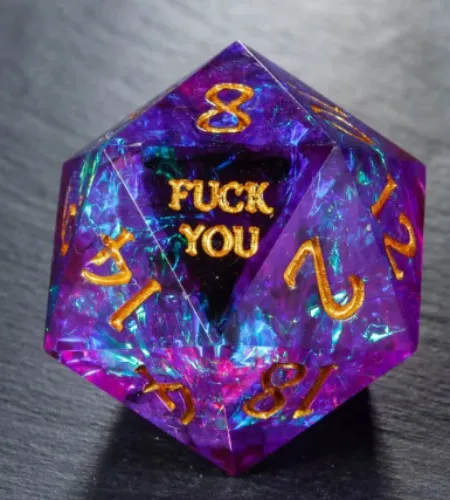 Purple Glitter Galaxy F Word Resin DnD D&D Dice Chonk 1x D20
