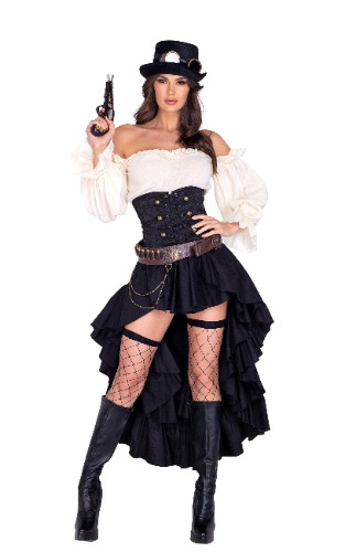 Roma 5034 - 6pc Steampunk Seductress Costume - Small / Black/Beige