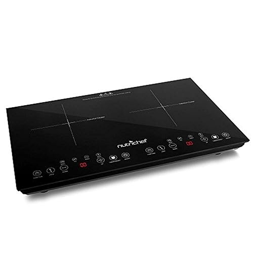 Nutrichef, Induction Cooktop, Hotplate, Double Burner, Portable Stove, Kids Safety Lock, 1800W Works W/Flat Cast Iron Pan, Touch Sensor Control - Double