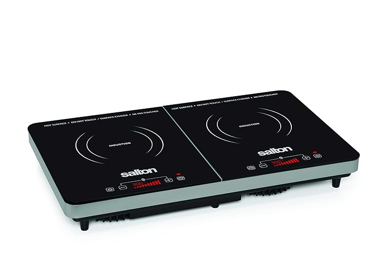 Salton Portable Induction Cooktop | 1800 Watts | Double Countertop Burner | 10 Cooking Levels (60°C to 240°C) | Energy Efficient | Cool-Touch Surface | Safeguard Technology | Timer with Auto Shut-Off - 1800W - Double - Induction Cooktop