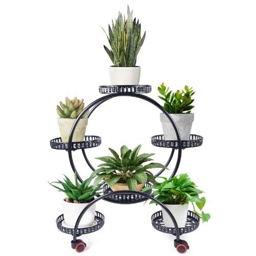 6 Pot Circle Metal Plant Stand - Black