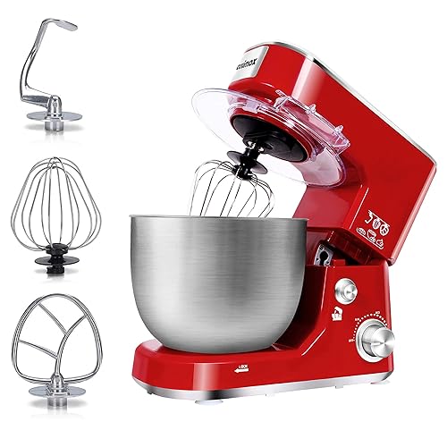 Stand Mixer, CUSIMAX 5-Qt Dough Mixer Tilt-Head Electric Kitchen Mixer with Dough Hook, Mixing Beater and Whisk Splash Guard for Home Cooking, Red - 5-Quart - Red Abs