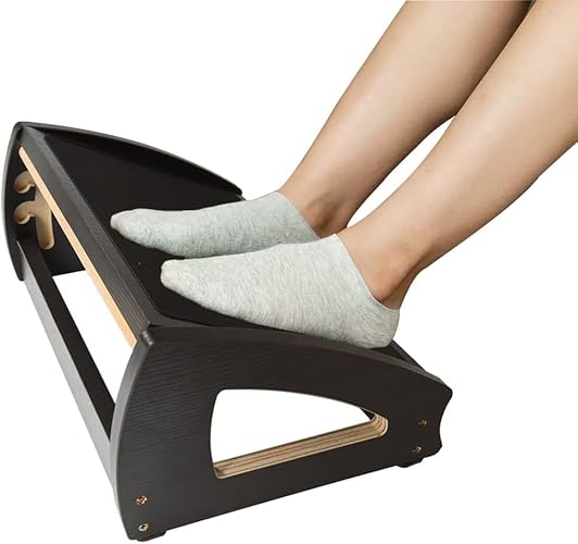 StrongTek Ergonomic Under Desk Footrest, 3 Adjustable Heights Wooden Office Footrest, Large Anti-Slip Surface, Improves Posture and Blood Circulation, up to 400lbs (Black) - Espresso