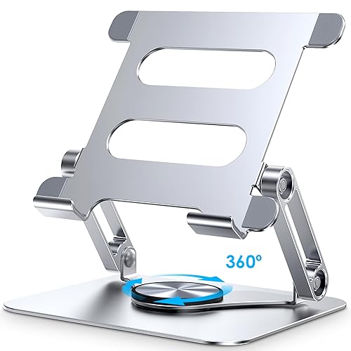 Lucrave Support pour iPad, Support de Tablette Rotatif à 360°, Support de Moniteur Pliable en Aluminium pour Bureau Compatible avec iPad Pro 10.5, 11, 13, Air Mini 2 3 4 5 6, Samsung Tab(4-13") - Argent