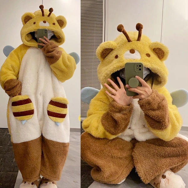 Bear Bee Plush Hooded Pajamas Set