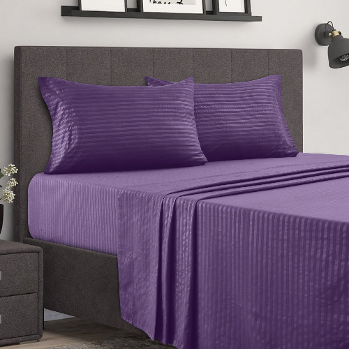 4-Piece Stripe line 1800 Series Deep Pocket Bed Sheets Set - Queen / Purple