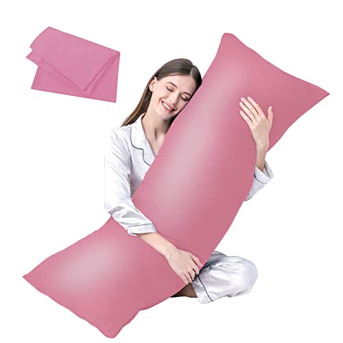 DOWNCOOL Luxury Full Body Pillow Insert with Fiber Cover - Ultra Soft Body Pillow for Sleeping - Breathable Long Bed Pillow Insert, 20"x54"(Pink, with Cover) - Pink - With Cover