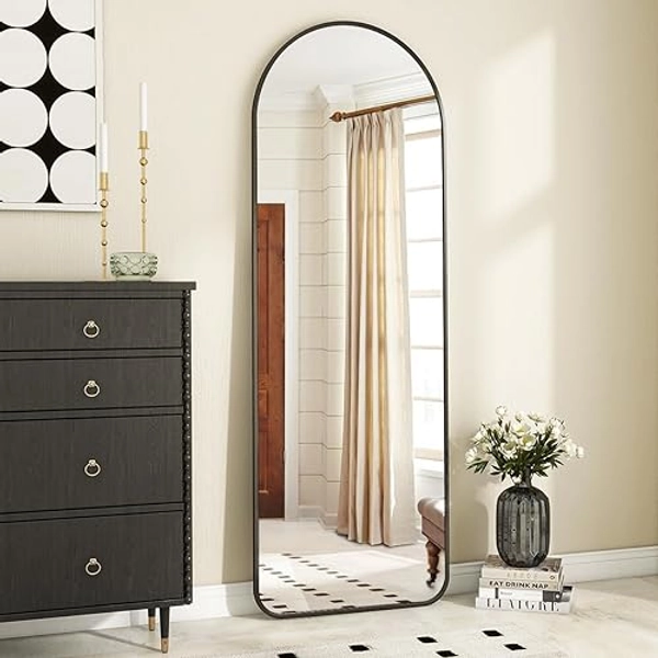 Koonmi Arch Mirror Full Length, Large Free Standing Mirror Full Length with Round Corners, Wall Mounted, Leaning, 52 x 161 cm Floor Mirror Full Body as Dressing Vanity Mirror for Living Room, Black