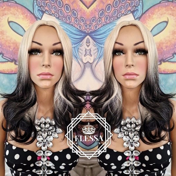 Light Milky Blonde / Black Color Wig