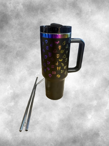 Final Fantasy XIV Full Wrap All Job Icons 40 oz  Tumbler w/Lid and Metal Straws