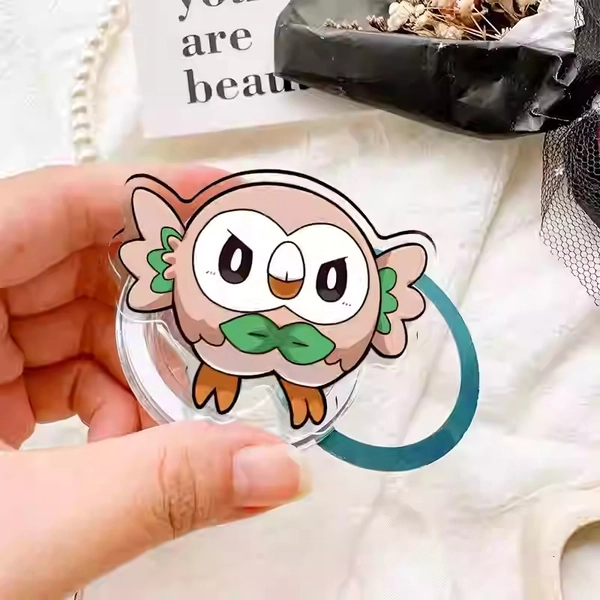 Cute Anime Phone Holder Grip Magsafe Compatible Phone Grip - Rowlet / Magnetic
