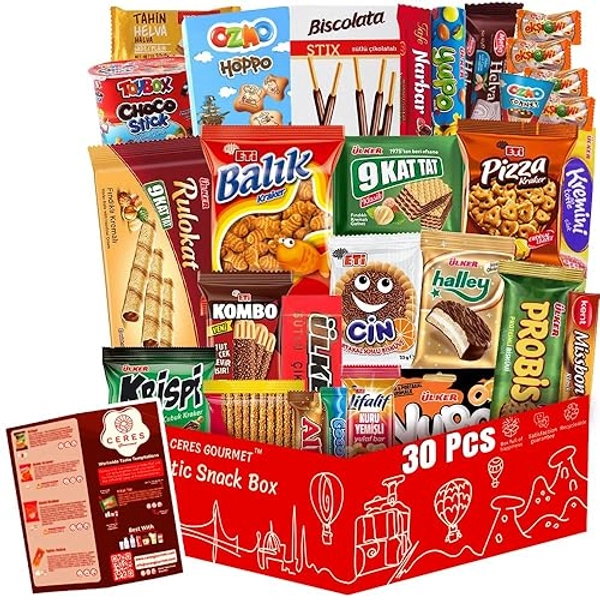 International Snack Box, 30 Pcs Premium Foreign Rare Snack Food Gifts with Suprise Item,European Snacks for Adults and Kids for Easter Day