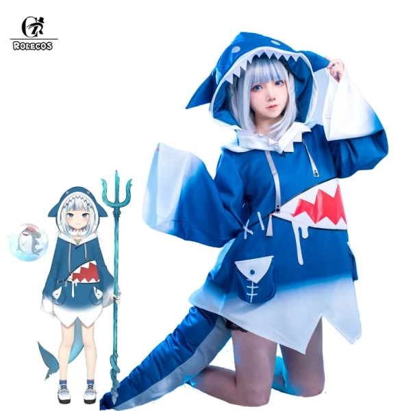 ROLECOS Hololive Gawr Gura Cosplay Costume ENG Shark Costume for Women Halloween Youtuber Cosplay Full Set Tail - AliExpress 