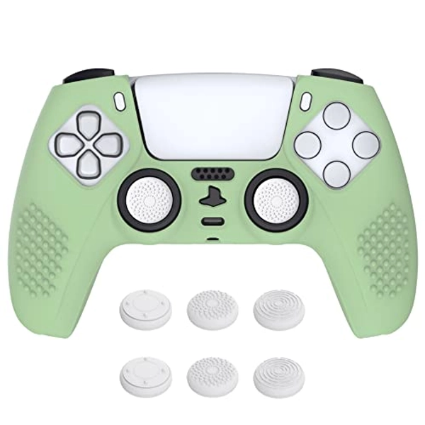 eXtremeRate PlayVital Schutzhülle für ps5 Controller Hülle,Case Anti-Rutsch Schutzhülle Skin Zubehör,6 Stück Aufsätze für ps5 Controller(3D Noppen Edition,Matcha-Grün)