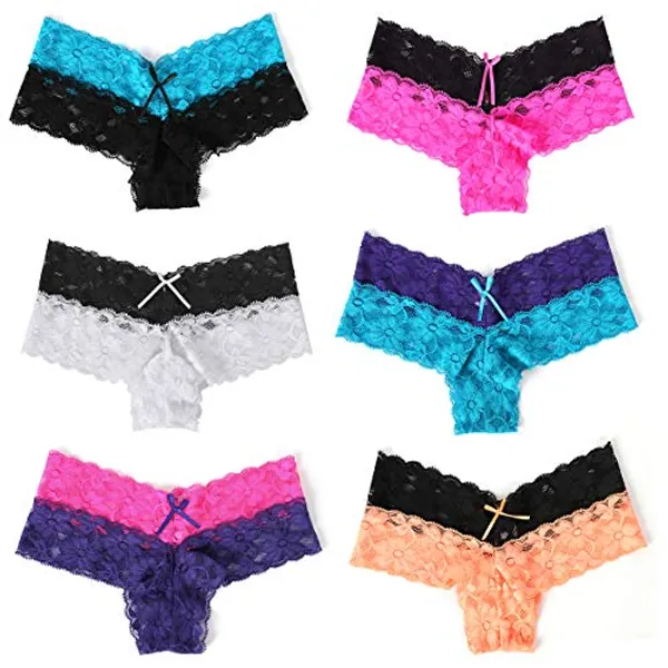 Agdoizry 6 Pack Women's Hipster Lace Trim Boyshort Underwear Panties Sheer Plus Size