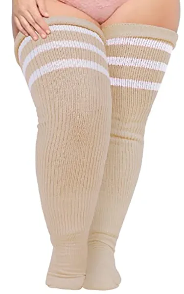 Plus Size Womens Thigh High Socks for Thick Thighs- Extra Long Striped Thick Over the Knee Socks- Leg Warmer Boot Socks