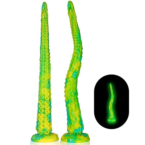 Long Tentacle Dildo Anal Toys: 18" Luminous Monster Dragon Dildo with Suction Cup, Liquid Silicone Long Butt Plug Anal Dildo for Anal Training, Fantasy Anal Stretcher for Advancer - Medium-18 IN