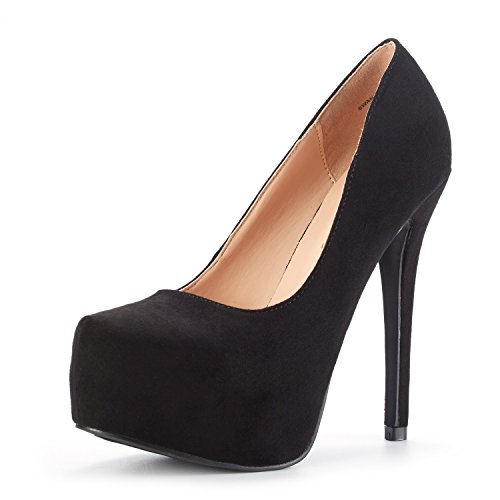 DREAM PAIRS Women's Swan-30 High Heel Platform Dress Pump Shoes - 7 - Black Suede