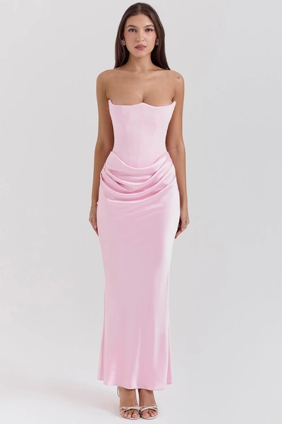 Persephone Rose Shadow Strapless Corset Maxi Dress