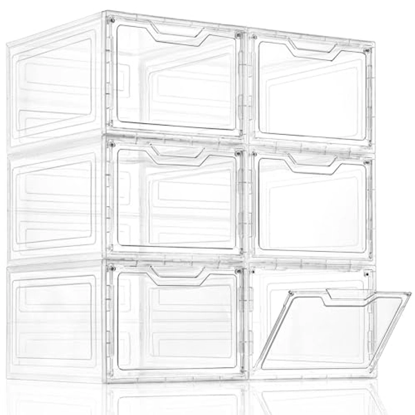 Freebat 6 Pack Stackable Storage Bins with lids, 19Qt Plastic Bins for Storage, Closet Organizers and Storage, Storage Containers, Organization and Storage Boxes for Craft, Home, Pantry, Office, Dorm