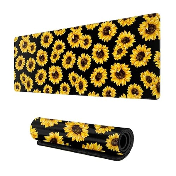 Sunflower Gaming Mouse Pad XL, Extended Stitched Edges Mousepad,Large Mouse Mat Desk Pad, Long Non Slip Rubber Base Mice Pad（31.5 X 11.8 Inch） - Sunflower2