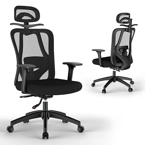 MUNNAR Ergonomic Office Chair, Home Office Desk Chairs, Comfy Mesh Office Chair, Computer Desk Chair Gaming Chair with Adjustable Lumbar Support, Headrest and Armrest, SGS Certified Gas Cylinder