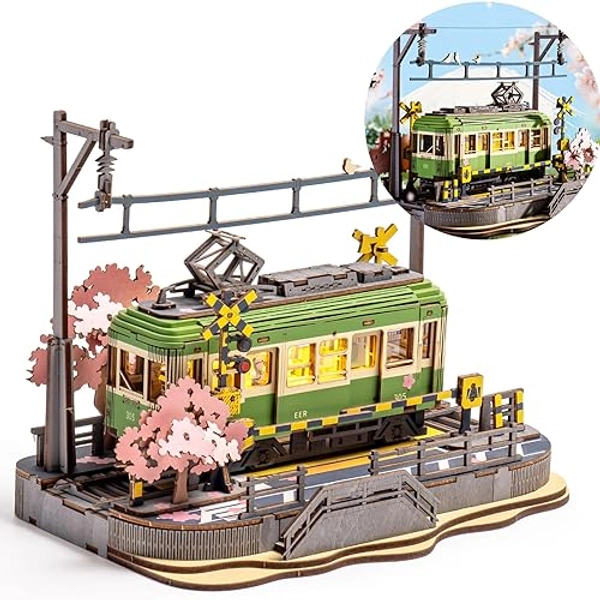 Wowood 3D Wooden Puzzles for Adults-Sakura Journey Tram, Model Car Kits Building Set for Adults, DIY Hobby Craft Kits Creative Gift STEM Toy for Girls Boys (223PCS)