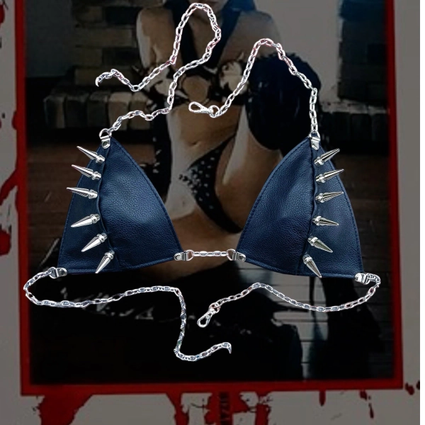 SPIKED DOWN Leather Chain Bra