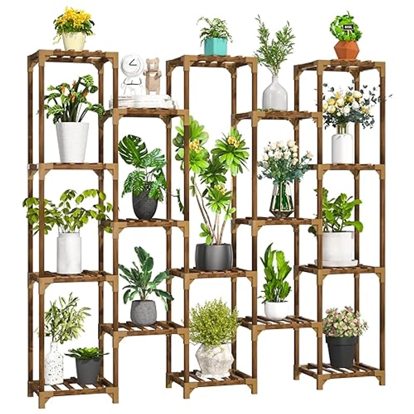 Uneedem Plant Stand Indoor Outdoor, Tall Plant Shelf for Multiple Plants, 17 Tiers Large Plant Rack Wood Plant Holder Plant Shelves for Room Corner Balcony Garden Patio
