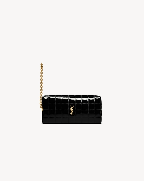 CASSANDRE MATELASSÉ CARRÉ pouch on chain in shiny canvas