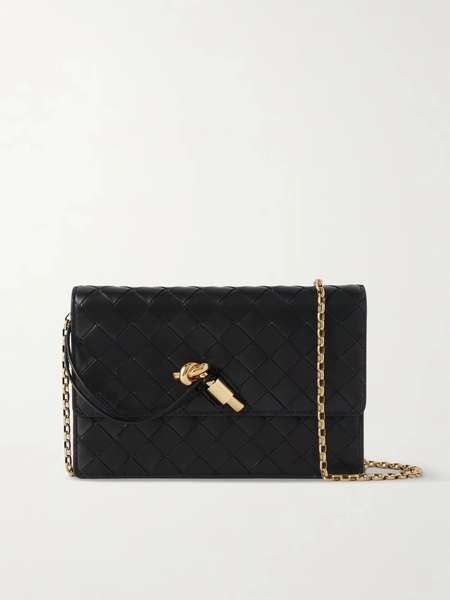 Intrecciato leather pouch - black - One Size