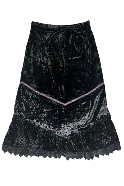 Verbena Black Velvet Lace-Trim Skirt | XS