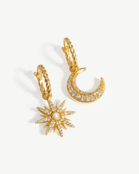 Harris Reed Moonlight Pearl Hoop Earrings | 18ct Gold Plated/Pearl