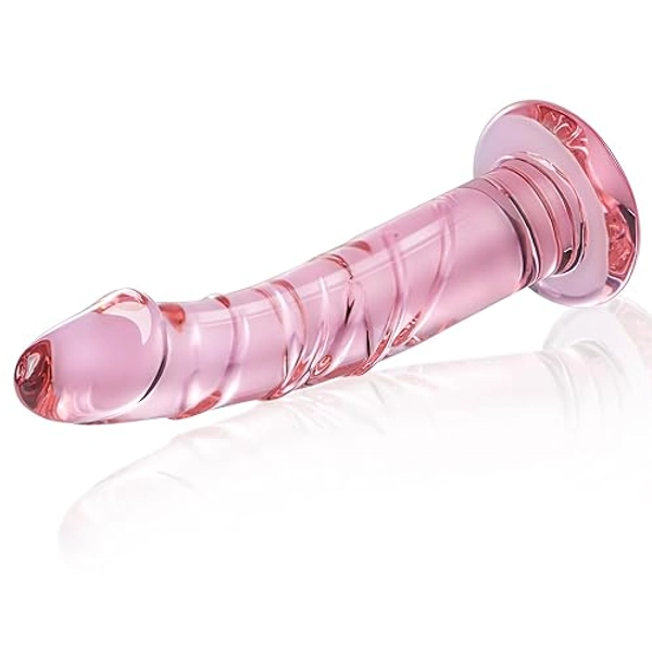 5.7 Inch Glass Dildos for Women, Pink Dildo Anal Butt Plug without Ball, Crystal Dildo Glass Anal Dildo for Prostate G-spot Stimulation, Cute Dildo Glass Sex Toys for Beginners (S-Pink)