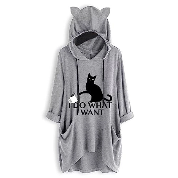 SMSCHHX I Do What I Want Cat Graphic Women Sweatshirt Long Sleeve Pullover Hoodies Tops for Girls Teens