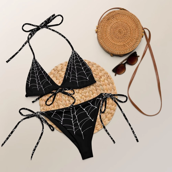 Gothic Bikini Spiderwebs Bikini Beach Goth Clothing Recycled Bikini Spiderweb Swimsuit Alt Dark Swimwear Spooky Summer Bikini For Women