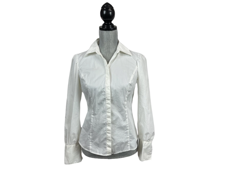 Ann Taylor Loft Women's Off White Long Sleeve Button Down Cotton Shirt Top Sz 0