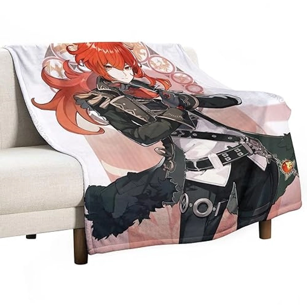 Dalicoter Game Genshin Impact Blanket Mondstadt Diluc Anime Blanket 50"×40" Super Soft Flannel Throw Blanket Warm Winter Blanket Towel Blanket for Couch Kids Girls & Adults - Diluc - 50"×40" for Kid