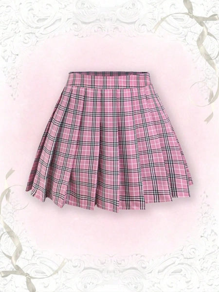 Plus Size Plaid Pleated Skirt