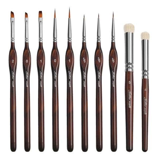 Detail Paint Brushes Dry Brushes Flat Miniature Paint Brushes 10pcs Fine Detail Paint Brush Set for Acrylic, Oil, Watercolor & Citadel, Figurine, 40k.