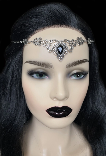Jet Black Onyx Gothic Victorian Goth Celtic Filigree Scroll Headpiece Headdress Circlet Crown Tiara Headband Bridal Wedding
