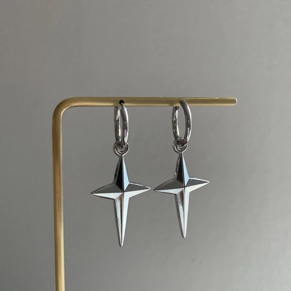 Silver Star Dangle Hoop Earrings, y2K Grunge Star Celestial Earrings, Stainless Steel Star Huggie, Holiday Party Earrings, Gift for Her