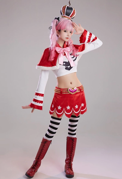 One Piece Perona Top and Skirt Set with Short Cloak Cosplay Costume